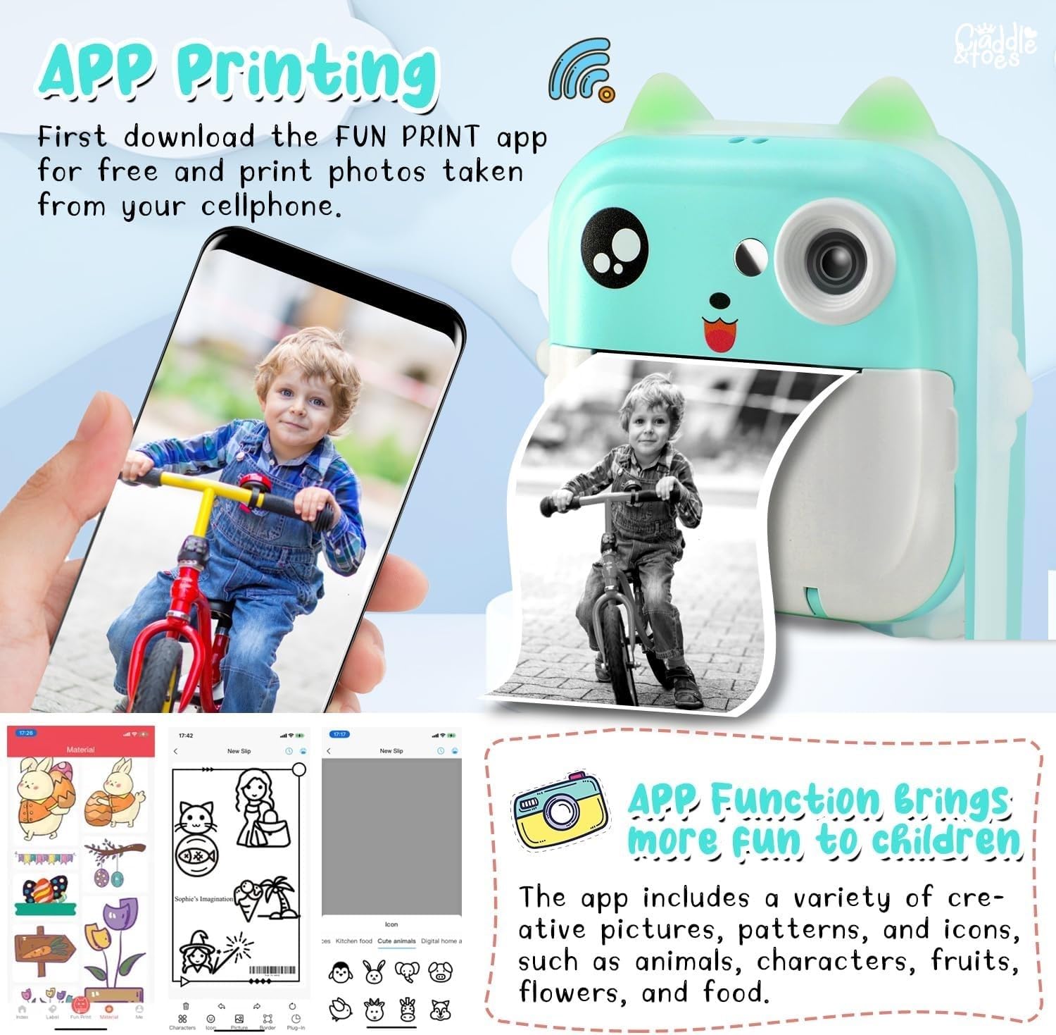 Instant Print Camera for Kids, Dual Selfie Digital Camera with Video Recording