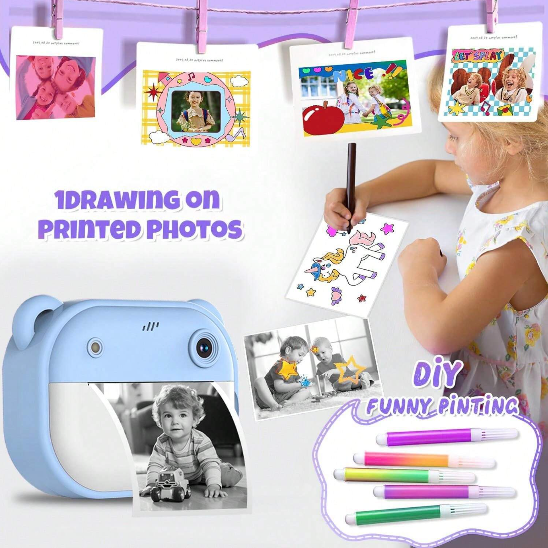 Instant Print Camera for Kids, Dual Selfie Digital Camera with Video Recording